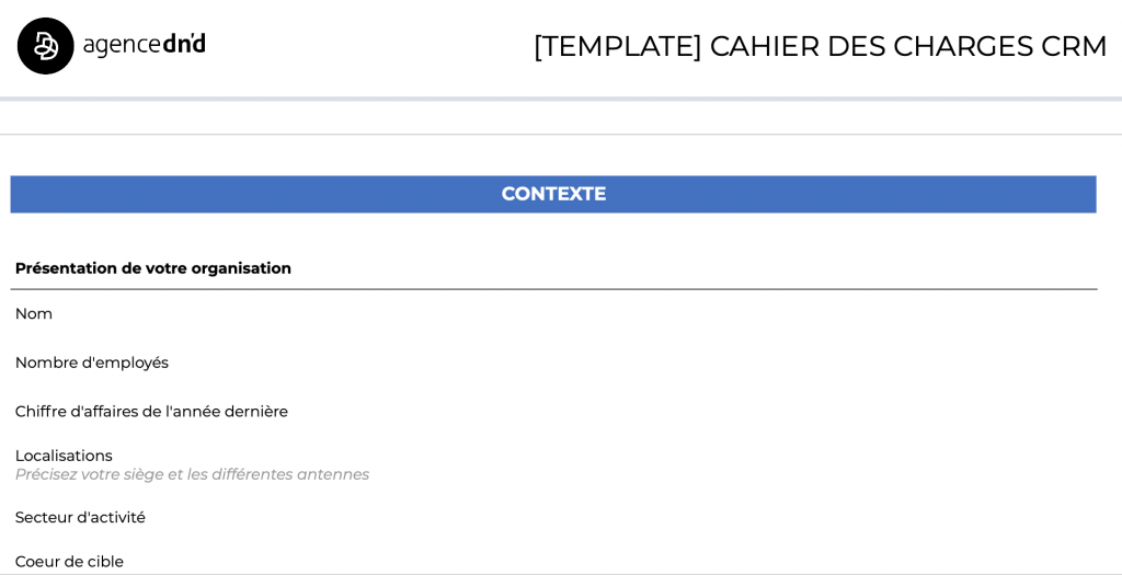 DND - Cahier des Charges CRM - Template